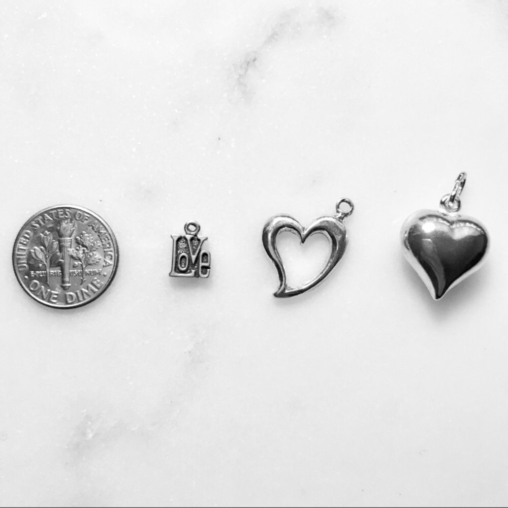 Heart Love Heart Sterling Silver Charms Set of 3